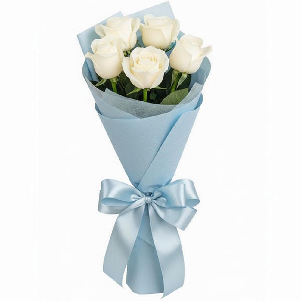 Букет 5 Белых роз Проуд в Старовеличковской