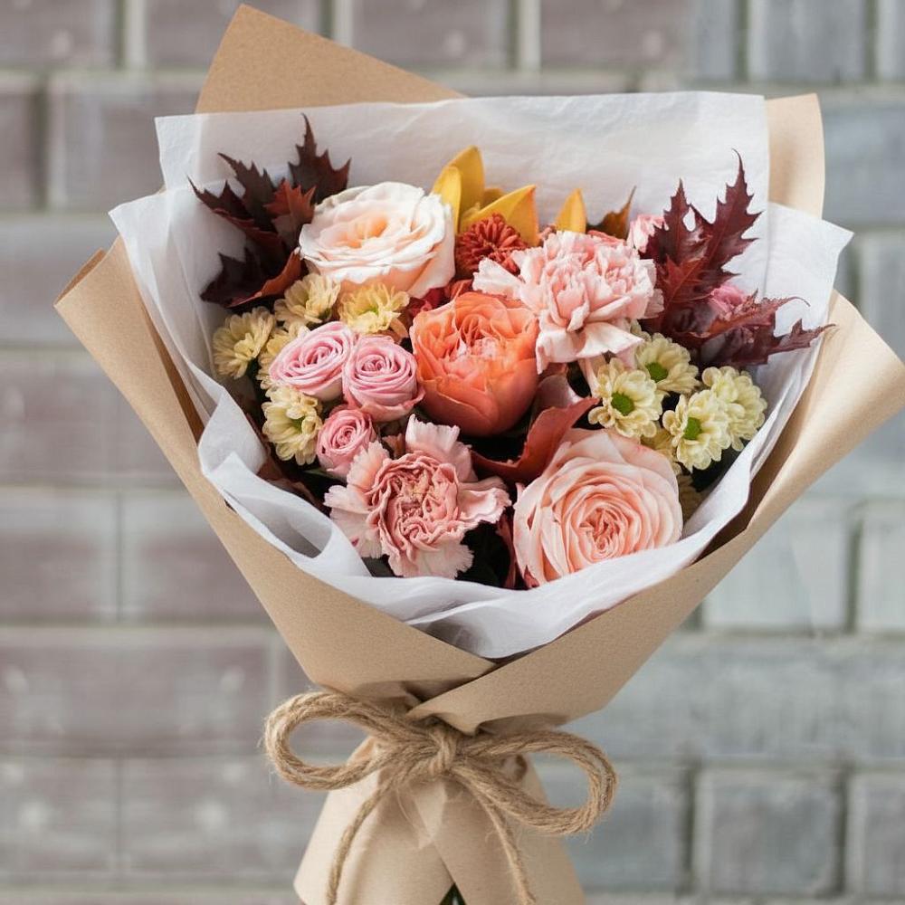 Букет цветов из: Гвоздики, Хризантемы и Розы в Старовеличковской