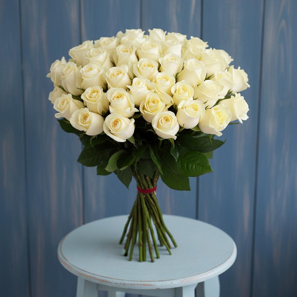 Букет 51 Белая роза Эдлесс Лав в Старовеличковской