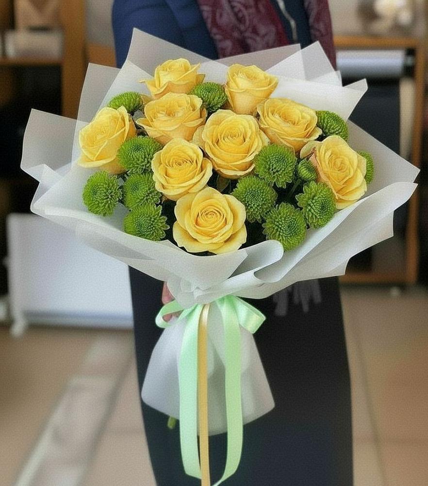 Букет цветов из: Хризантемы и Розы в Старовеличковской