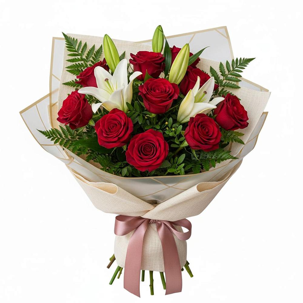 Букет цветов из: Лилии и Розы в Старовеличковской