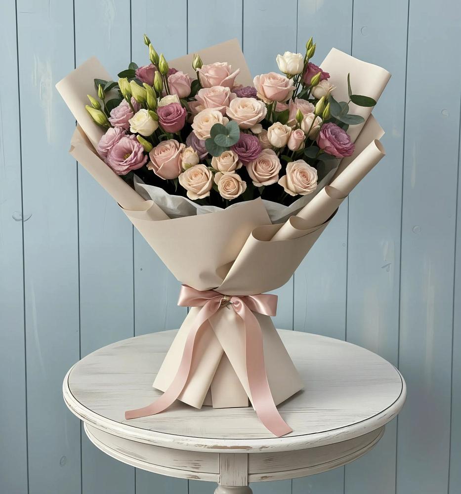 Букет цветов из: Розы и Лизиантусы в Старовеличковской