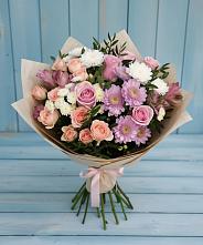 Букет цветов из:  Хризантемы, Розы и Альстромерии в Старовеличковской