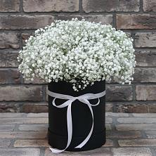 Цветочная композиция из Гипсофила в шляпной коробке в Старовеличковской